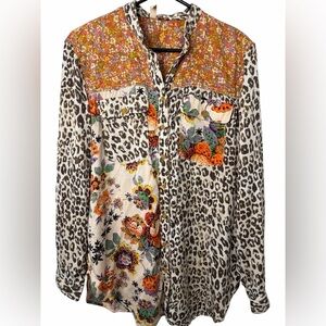 Anthropologie Pilcro Button Down Top Multi Pattern Animal Floral Long Sleeve